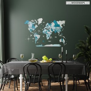 Wooden World Map Aqua Color