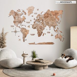 3D Wooden World Map Terra