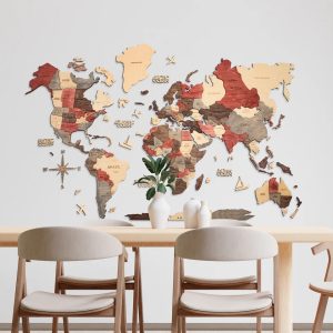 3D Wooden World Map Fusion Color