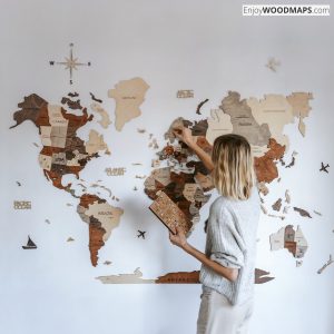 3D Wooden World Map Multicolor