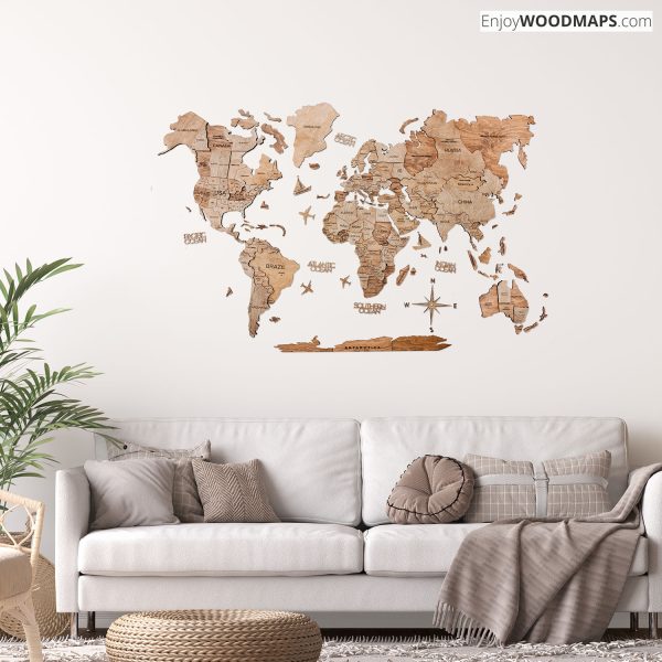 Wooden World Map Terra color travel decor 2024