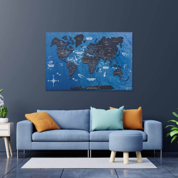 Cork Panel World Map Black Color