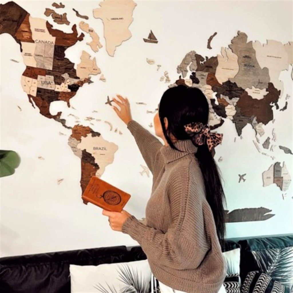 Handmade 2D and 3D Wooden World Maps