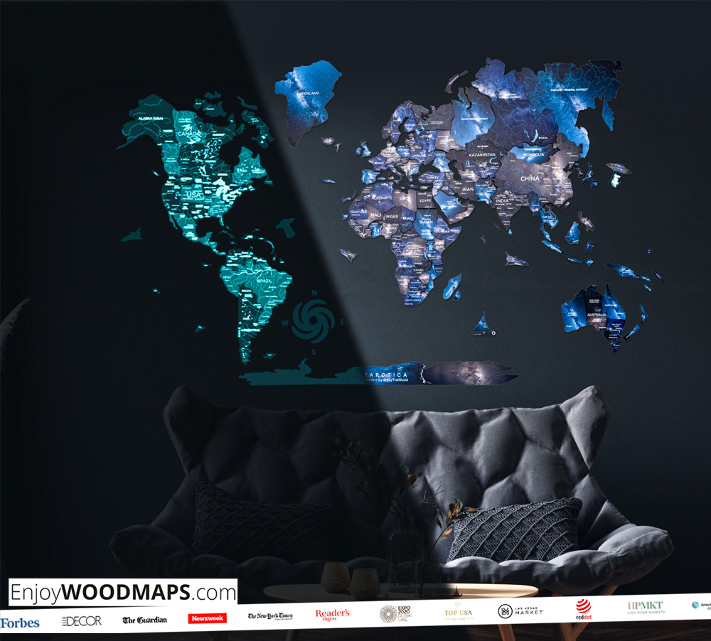 3D Luminous Magnetic Colored Wooden World Map Space