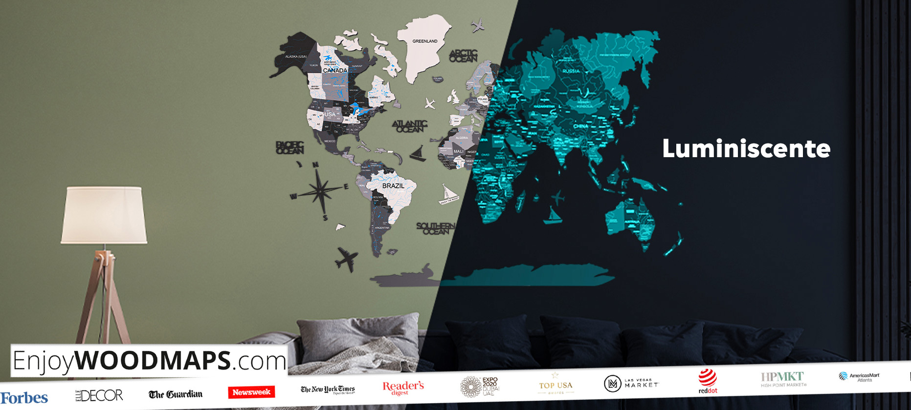 Transforma tus paredes con el Mapa Mundial de Madera 3D Luminiscente de Enjoy The Wood