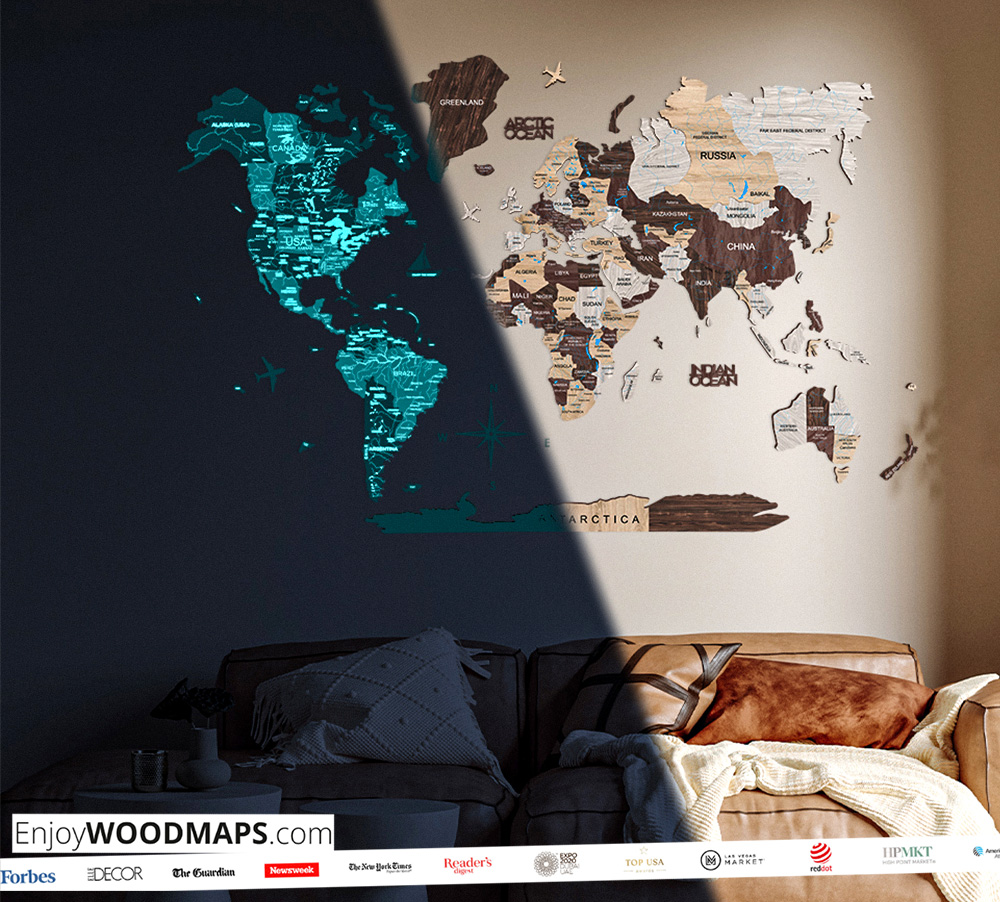 Mapa Mundial de Madera de Enjoy The Wood Cappuccino