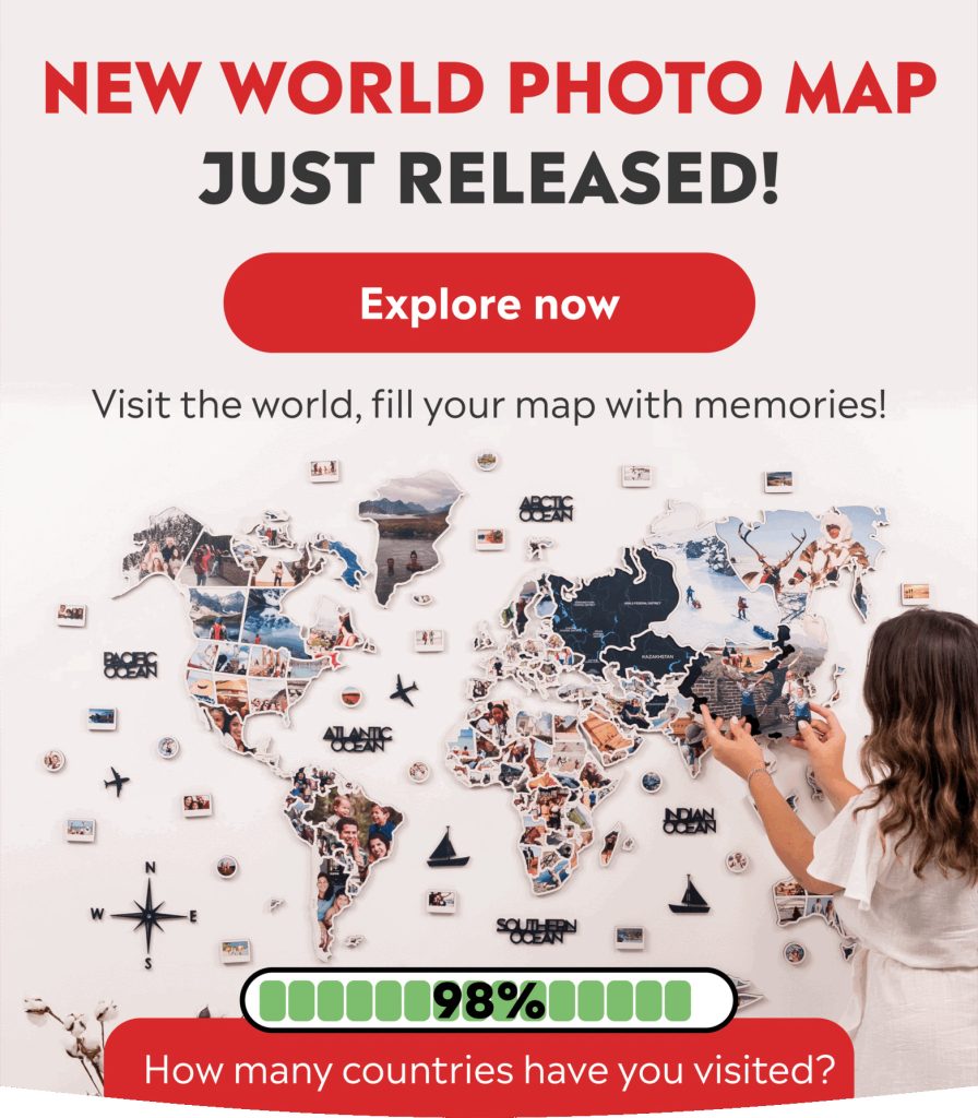 Visit the world, fill your wooden  photo map with memories