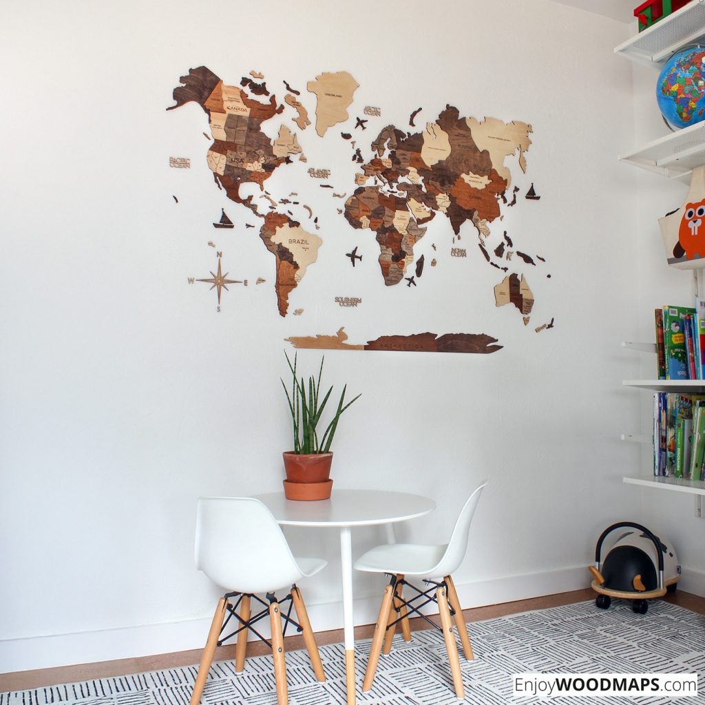 Wooden World Map Travel Wall Art Decor