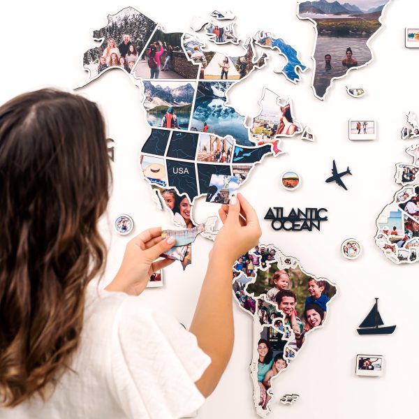 Wooden World Map Wall Art with Photo Frame